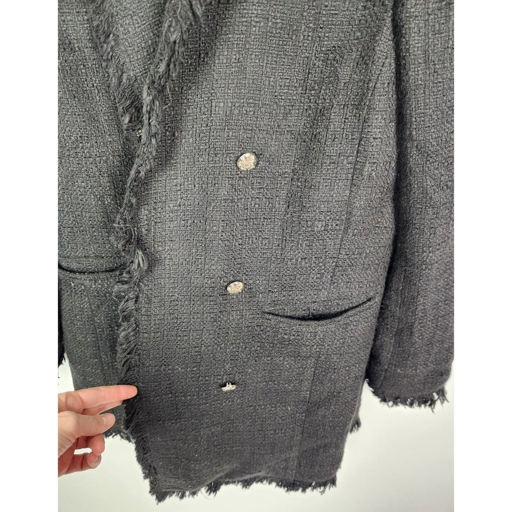 Rachel Zoe Women's Sz. L Black Fringe Tweed Long Line Jacket - Picture 4 of 6